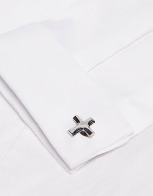 ASOS DESIGN wedding cufflinks with cross design in silver tone