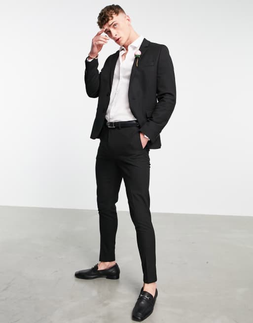 ASOS DESIGN Wedding – Czarna marynarka o bardzo obcisłym kroju z tkaniny w drobny teksturowany wzór