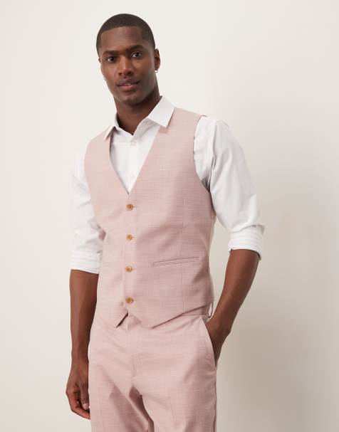 ASOS DESIGN Wedding – Dopasowana teksturowana kamizelka garniturowa w różowym kolorze - view 1