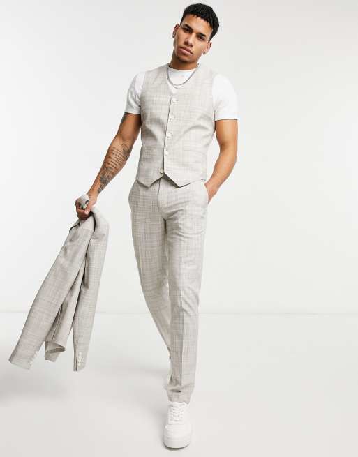 ASOS DESIGN Wedding – Eng geschnittener Anzug in Stein mit Kreuzschraffur, 3 von 4