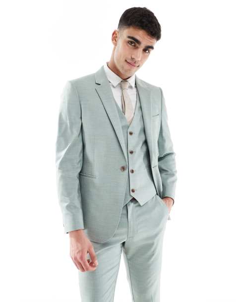 ASOS DESIGN Wedding – Eng geschnittene Anzugjacke in Grün mit Struktur - view 1