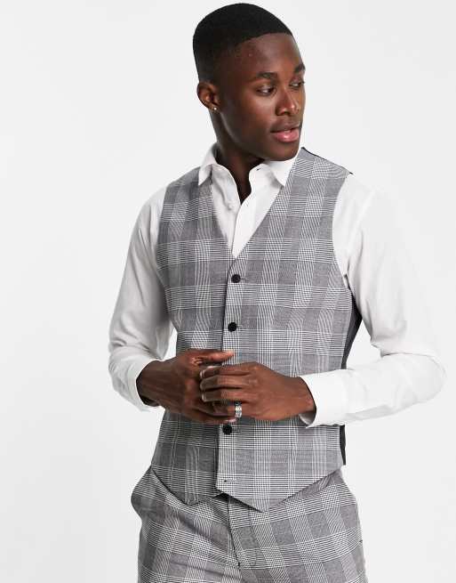 ASOS DESIGN – Wedding – Eng geschnittene Anzugweste mit schwarzen Fensterkaros