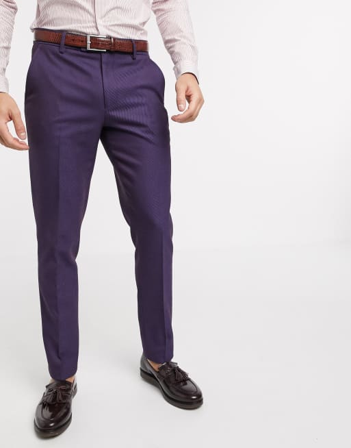 ASOS DESIGN Wedding – Enge Anzughose aus Twill-Wollmischung in weichem Beerenton