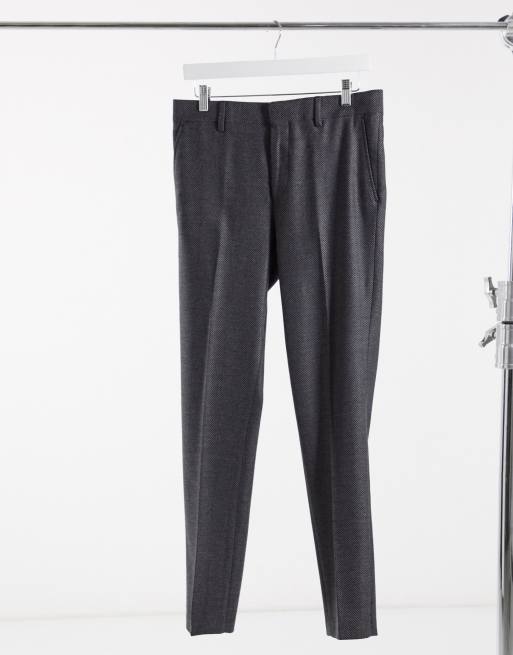 Asos Design Wedding Eng Geschnittener Anthrazitfarbener Anzug Aus Wollmischgewebe Mit Fischgratmuster Asos