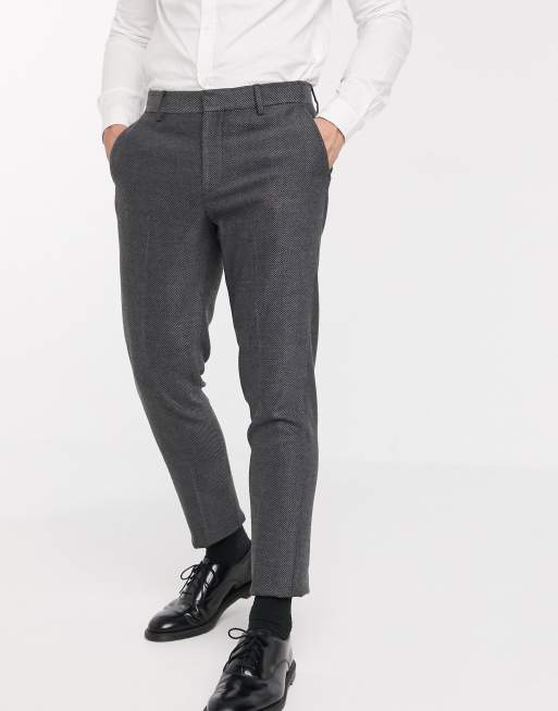 Asos Design Wedding Eng Geschnittener Anthrazitfarbener Anzug Aus Wollmischgewebe Mit Fischgratmuster Asos
