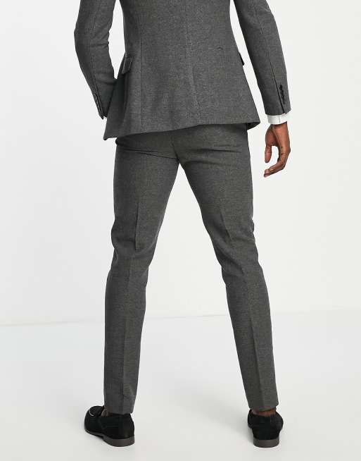 ASOS DESIGN – Wedding – Enge Anzughose aus Wollmischung mit Fischgrätenmuster in Anthrazit, 2 von 4