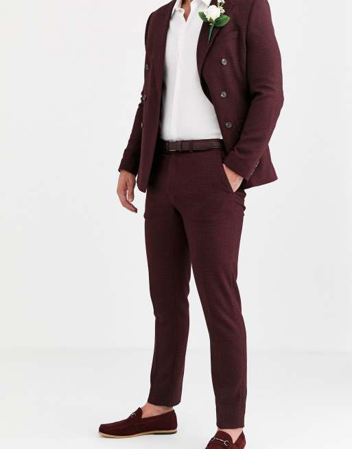 ASOS DESIGN Wedding – Enger, zweireihiger Anzug in Burgund mit Mikrostruktur, 3 von 3