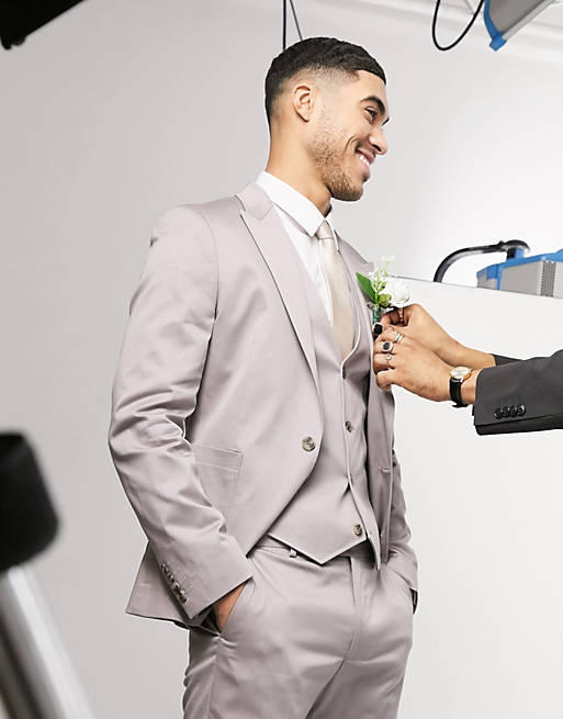 ASOS DESIGN Wedding – Enge Anzugjacke aus Stretch-Baumwolle in Grau