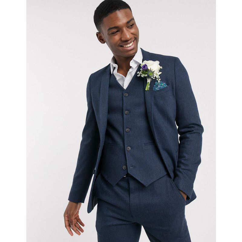 DESIGN Wedding – Enger, marineblauer Anzug aus Wollmischung mit Fischgrätenmuster