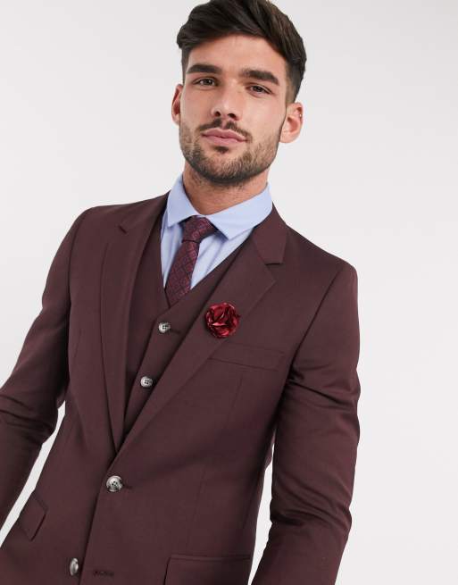 ASOS DESIGN Wedding – Enger Anzug in Burgunderrot, 2 von 4