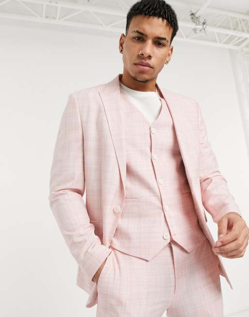 ASOS DESIGN Wedding – Eng geschnittener Anzug in Pastellrosa mit Kreuzschraffur, 2 von 4