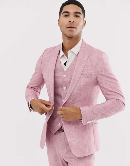 ASOS DESIGN – Rosérosa Hochzeitsanzug in enger Passform mit Kreuzschraffur, 2 von 3