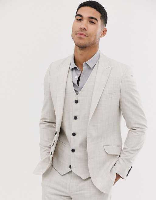 ASOS DESIGN Wedding – Enger Anzug in Braungrau mit Kreuzschraffurmuster, 2 von 4