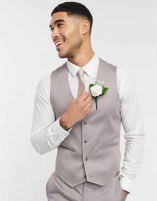 ASOS DESIGN Wedding – Enge Anzugweste aus Stretch-Baumwolle in Grau