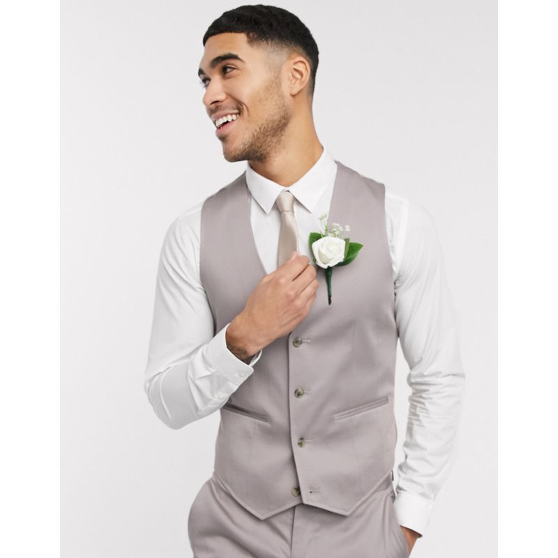 DESIGN Wedding – Enge Anzugweste aus Stretch-Baumwolle in Grau