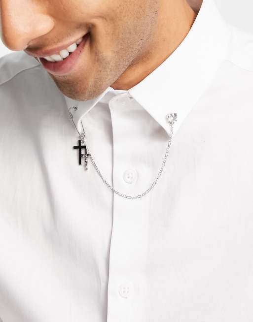 ASOS DESIGN Wedding - Épingle de col à croix vintage et chaîne - Argenté, 4 de 4