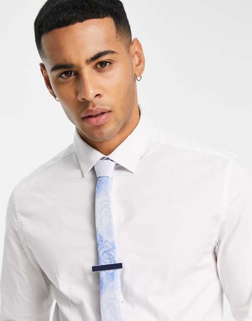 ASOS DESIGN Wedding - Fermacravatta ampio placcato argento con dettaglio blu navy smaltato