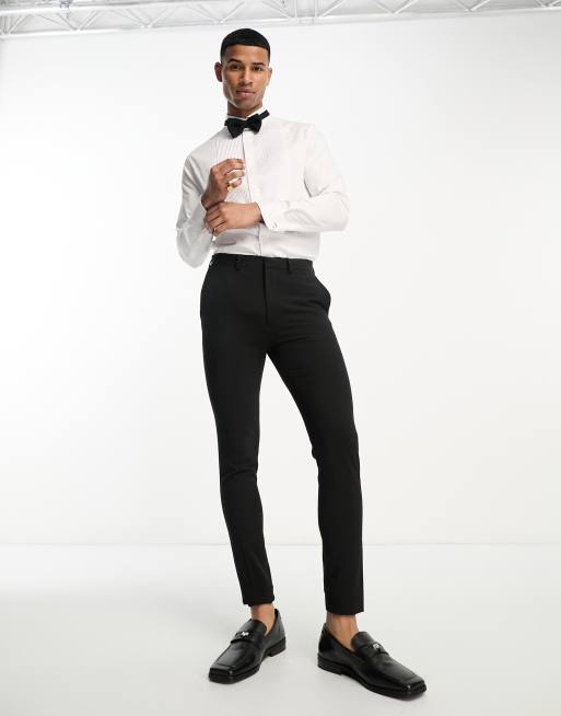 ASOS DESIGN wedding formal sateen shirt with pleated bib and wing collar in  white