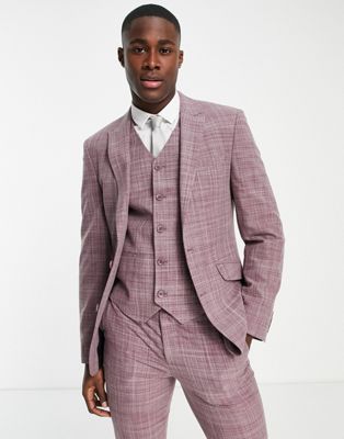 ASOS DESIGN wedding skinny suit jacket in burgundy crosshatch - ASOS Price Checker