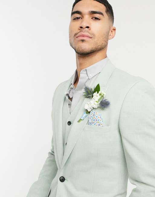 ASOS DESIGN Wedding - Giacca da abito skinny con tratteggio incrociato verde menta, 3 di 4