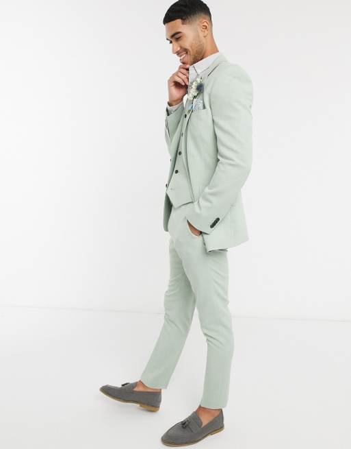 ASOS DESIGN Wedding - Giacca da abito skinny con tratteggio incrociato verde menta, 4 di 4