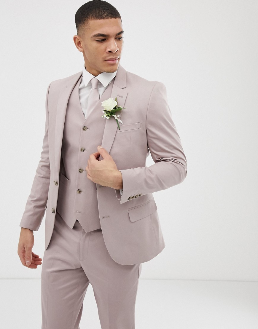 ASOS DESIGN Wedding - Giacca da abito skinny in cotone elasticizzato visone-Beige