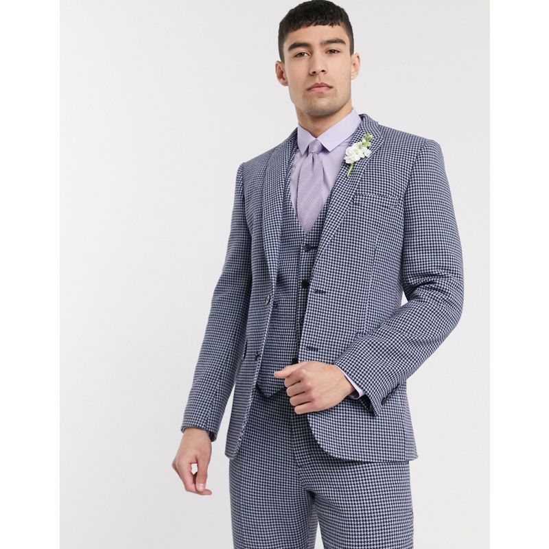 Abiti Uomo DESIGN Wedding - Giacca da abito skinny in misto lana a quadrettini blu e grigi 