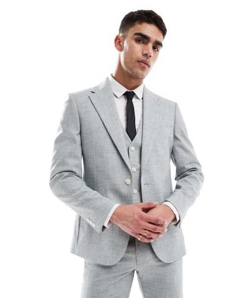 ASOS DESIGN Wedding - Giacca da abito skinny verde salvia mélange testurizzato - view 1