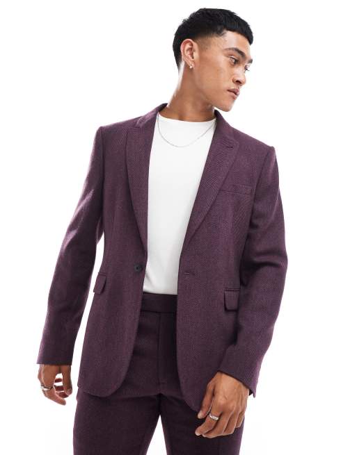 ASOS DESIGN Wedding - Giacca da abito slim in misto lana a spina di pesce