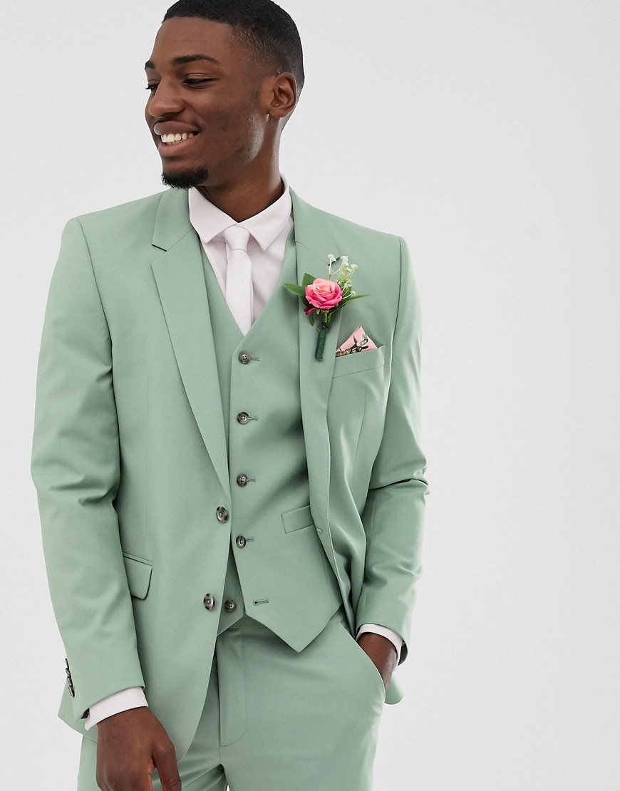 ASOS DESIGN Wedding - Giacca da abito slim verde salvia