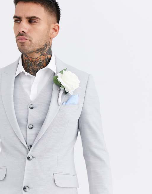 ASOS DESIGN Wedding - Giacca da abito super skinny grigio ghiaccio testurizzato, 3 di 4