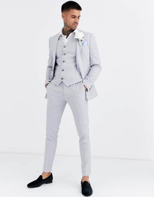 ASOS DESIGN Wedding - Giacca da abito super skinny grigio ghiaccio testurizzato, 4 di 4