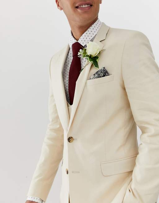ASOS DESIGN Wedding - Giacca da abito super skinny in lino grigio pietra, 3 di 4