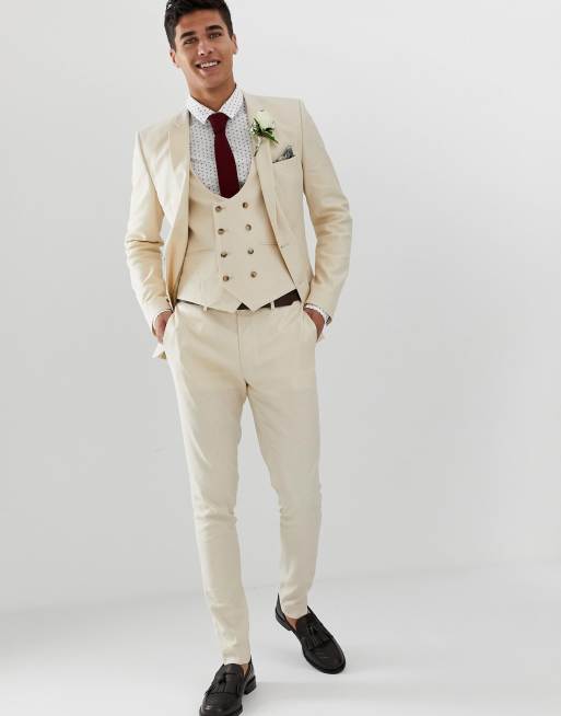 ASOS DESIGN Wedding - Giacca da abito super skinny in lino grigio pietra, 4 di 4