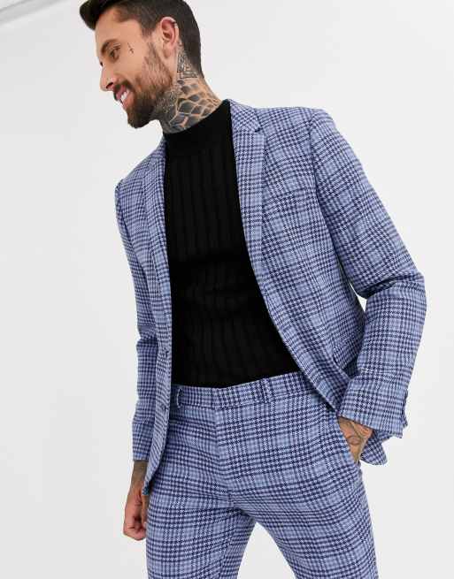 ASOS DESIGN - Abito blu da matrimonio super skinny in misto lana a quadri, 2 di 4