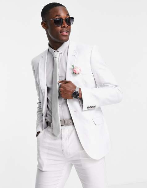 ASOS DESIGN Wedding - Giacca da abito super skinny in misto lino grigio pastello - view 1