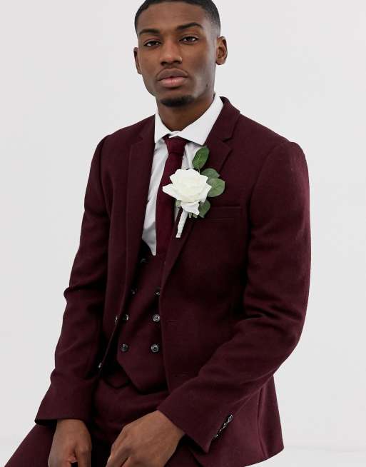 ASOS DESIGN Wedding - Abito super skinny in twill bordeaux, 2 di 4