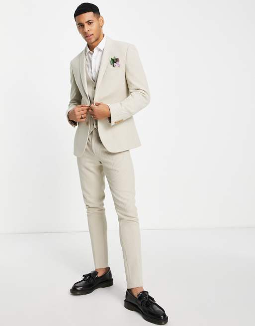 ASOS DESIGN Wedding - Giacca da abito super skinny in twill spazzolato color pietra, 4 di 4