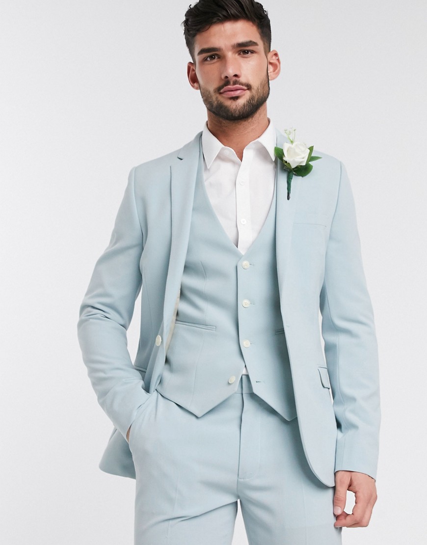 ASOS DESIGN Wedding - Giacca super skinny azzurro pastello da abito-Blu