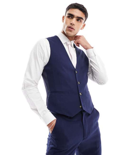 ASOS DESIGN Wedding - Gilet da abito skinny blu navy microtesturizzato