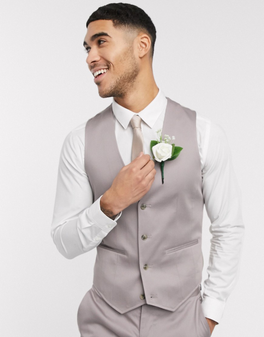 ASOS DESIGN wedding - Gilet da abito skinny in cotone elasticizzato grigio