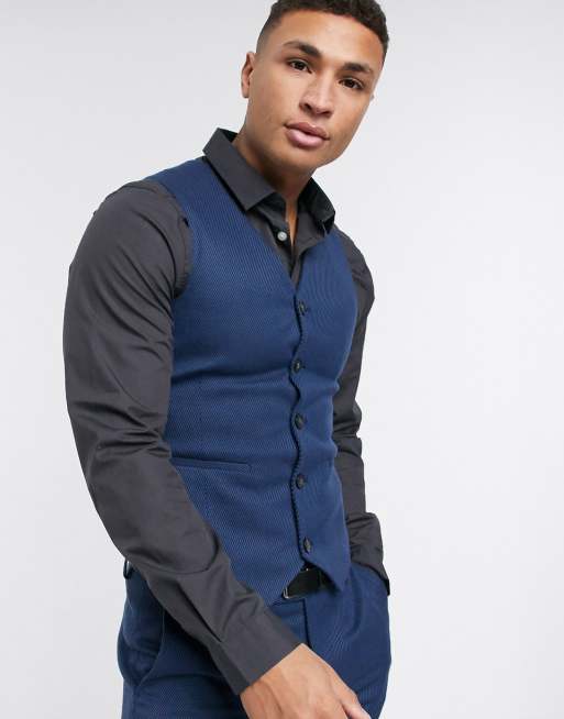 ASOS DESIGN wedding - Abito skinny in twill di misto lana blu, 4 di 4