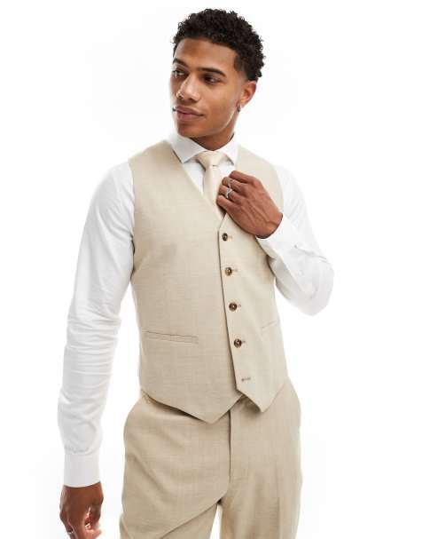 ASOS DESIGN Wedding - Gilet da abito slim in misto lino color pietra - view 1