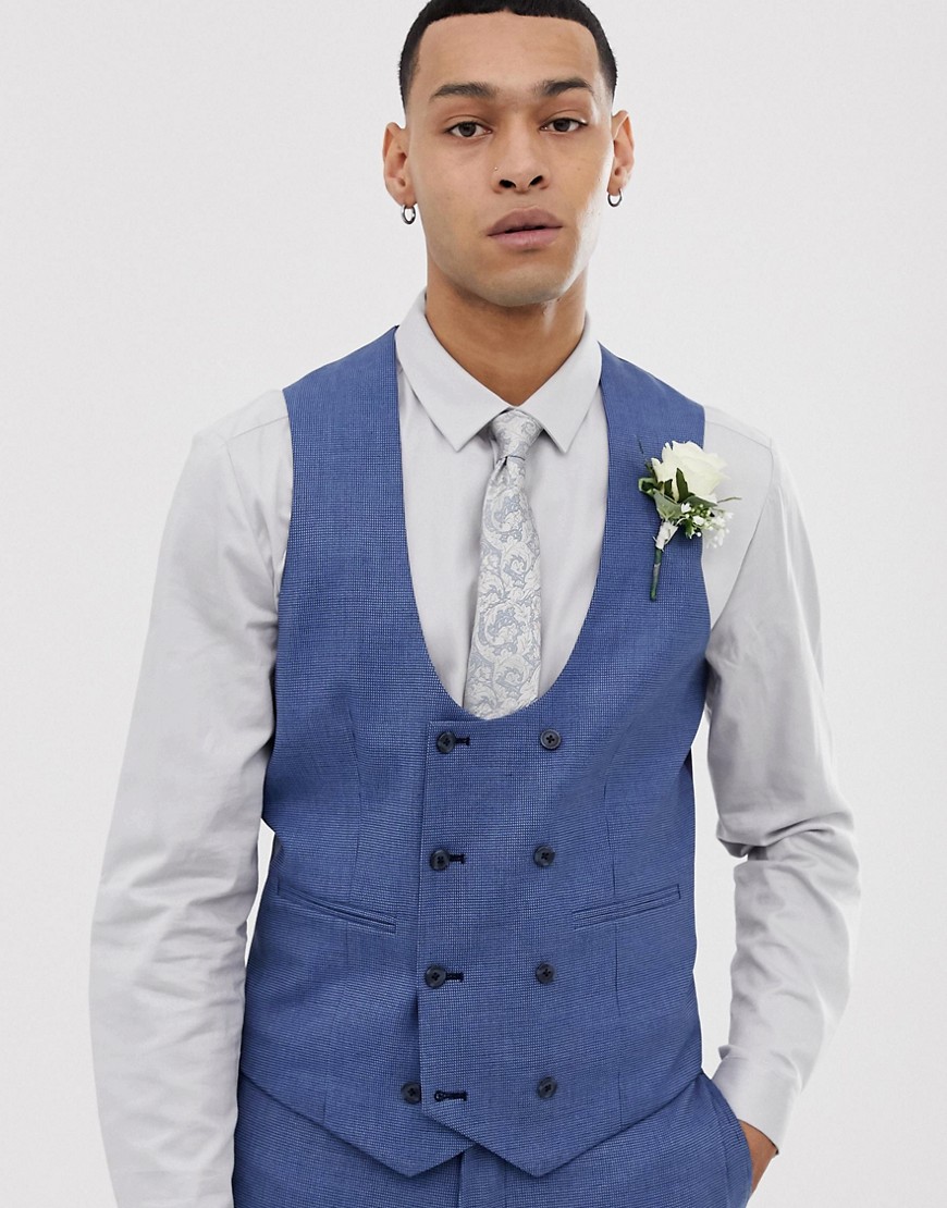 ASOS DESIGN Wedding - Gilet da abito super skinny con micro texture blu medio