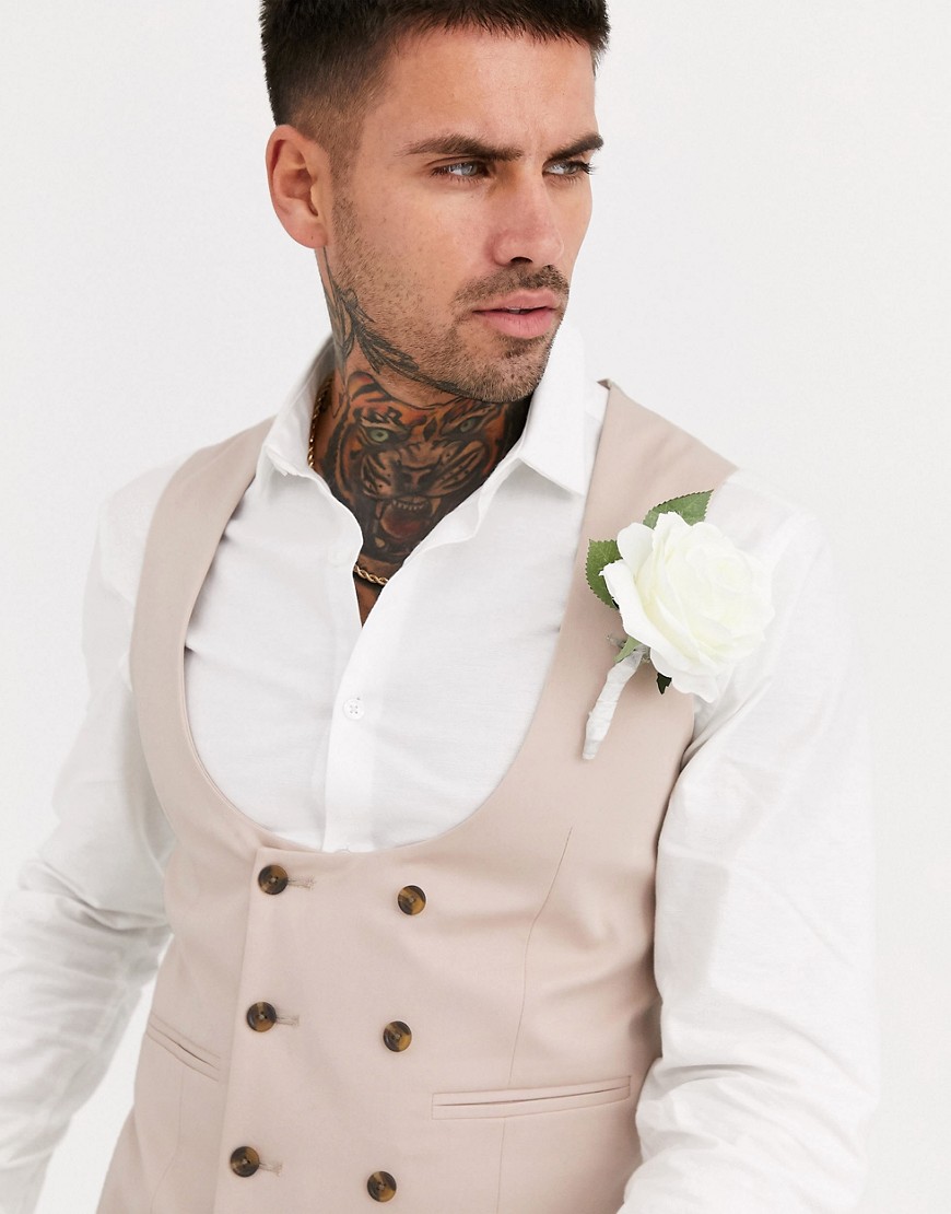 ASOS DESIGN wedding - Gilet da abito super skinny in cotone elasticizzato grigio pietra