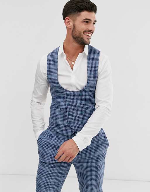 ASOS DESIGN - Abito blu da matrimonio super skinny in misto lana a quadri, 4 di 4