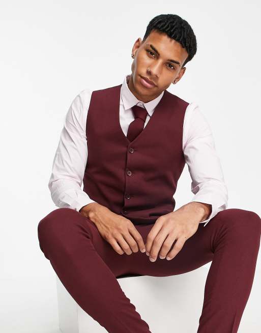 ASOS DESIGN wedding - Gilet da abito super skinny micro testurizzato bordeaux