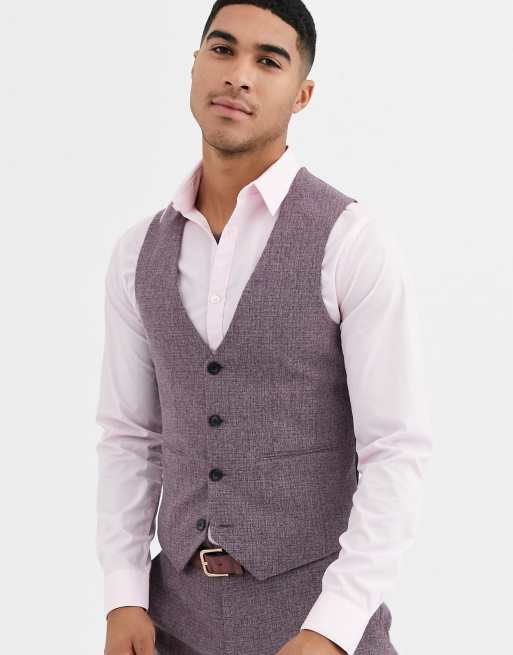 ASOS DESIGN Wedding - Gilet da abito super skinny vinaccia mélange a tratteggio incrociato