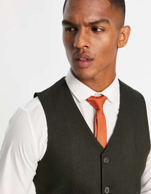 ASOS DESIGN Wedding - Gilet de costume ajusté en laine mélangée à chevrons - Vert foncé , 3 de 4