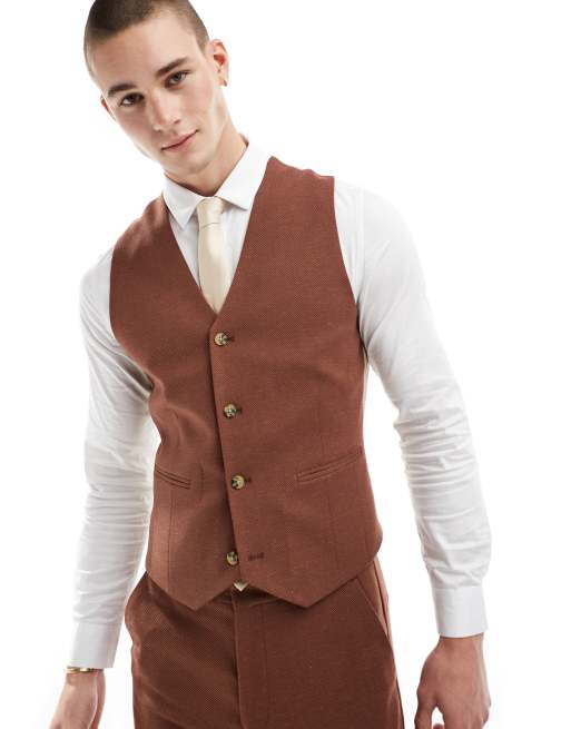 ASOS DESIGN Wedding - Gilet de costume ajusté - Marron
